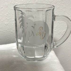 5/$25 Gold-lined letters LV Beveled & etched vintage mug Palm trees & Sunset
